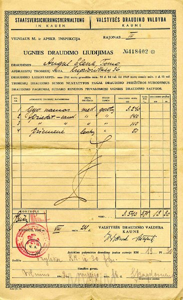 KKE 5765.jpg - (litewski) Dok. Ubezpieczenie domu Heleny Awgul, Wilno, 24 VIII 1942 r.